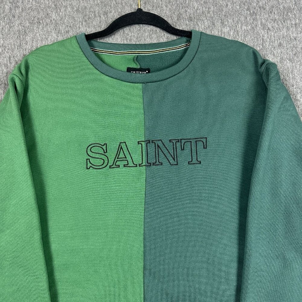 Triumph Tragedy Mens Pullover Two Tone Green "Saint" Sweatshirt Large READ ALL - Picture 2 of 12